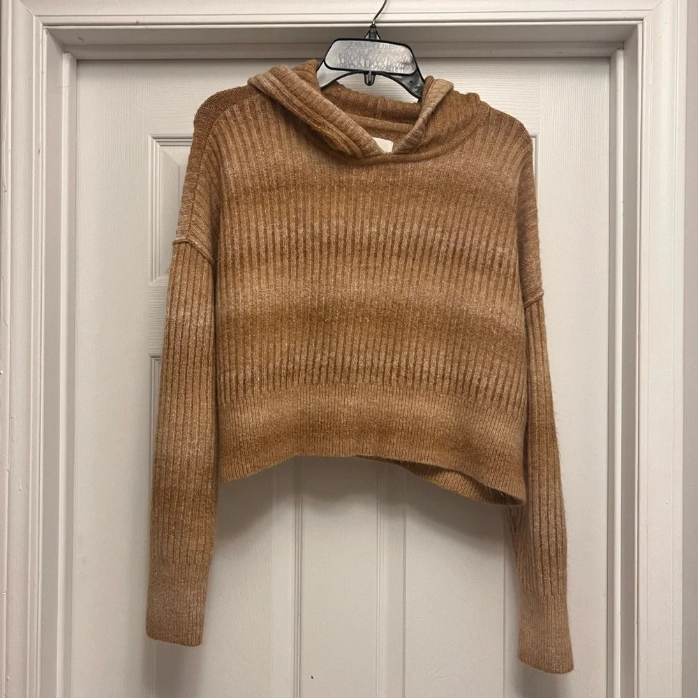 Offline By Aerie Ribbed Cropped Sweater Hoodie Brown Ombre Long Sleeve Size M